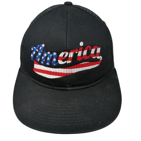 America Slideback Mesh Back Trucker Hat Black One Size Solid Pinnacle - Picture 1 of 8